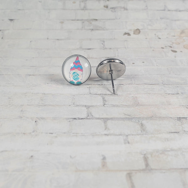 Gnome Earrings | 12mm Studs | Gnome w/Green Easter Egg | Easter Stud Earrings