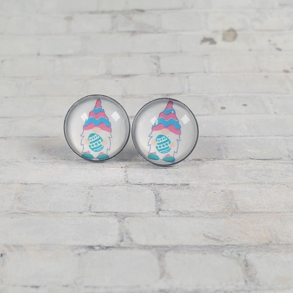 Gnome Earrings | 12mm Studs | Gnome w/Green Easter Egg | Easter Stud Earrings