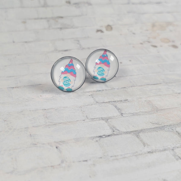 Gnome Earrings | 12mm Studs | Gnome w/Green Easter Egg | Easter Stud Earrings
