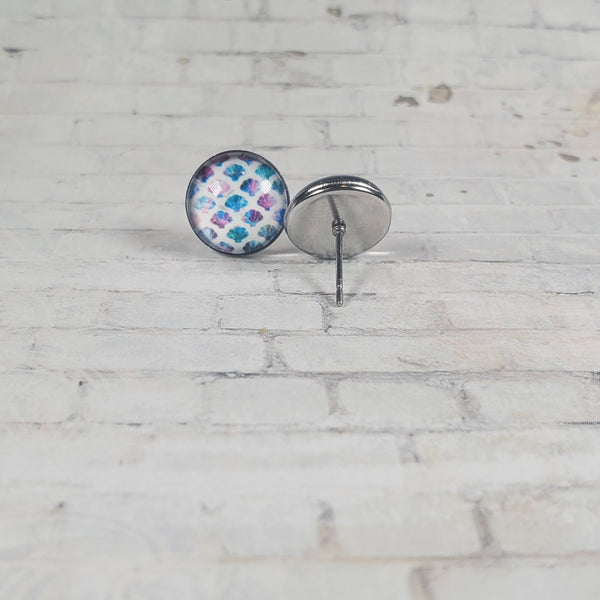 Mermaid Pattern Earrings | 12mm Studs