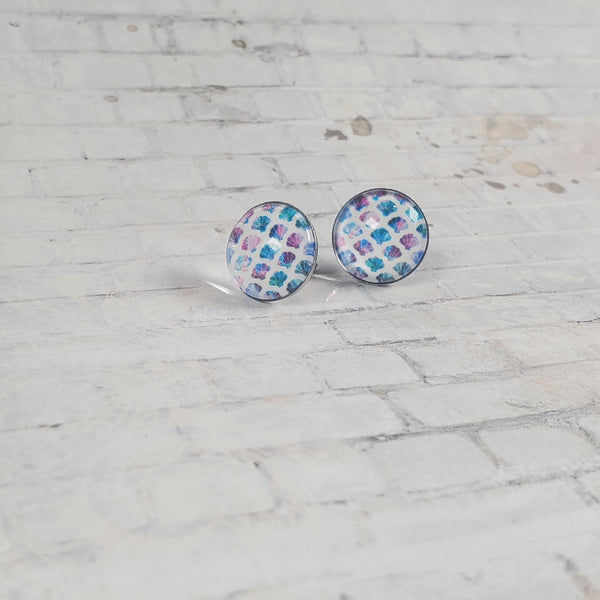 Mermaid Pattern Earrings | 12mm Studs