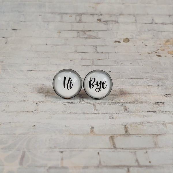 "Hi & Bye" Earrings | 12mm Studs | Word Earrings