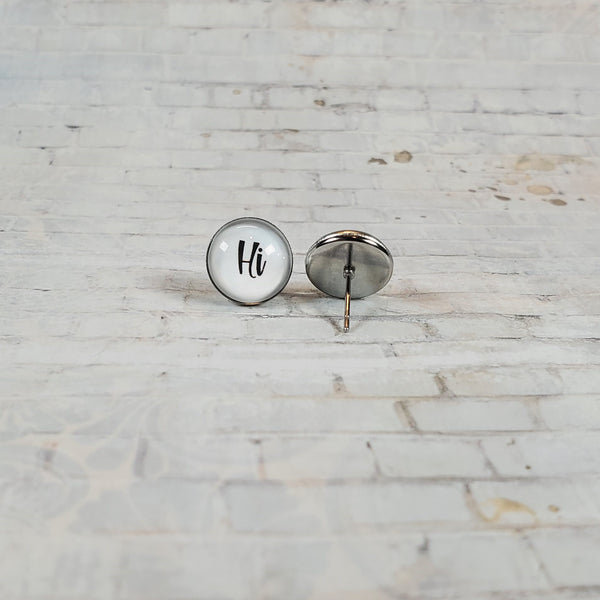"Hi & Bye" Earrings | 12mm Studs | Word Earrings