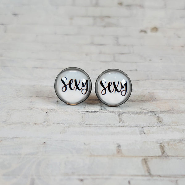 "Sexy" Earrings | 12mm Studs | Word Earrings