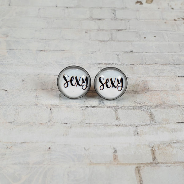 "Sexy" Earrings | 12mm Studs | Word Earrings