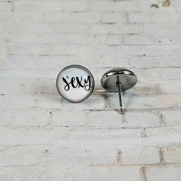"Sexy" Earrings | 12mm Studs | Word Earrings