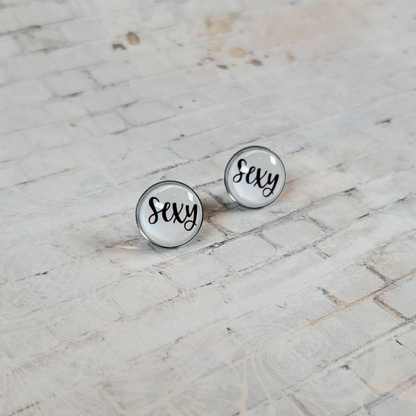 "Sexy" Earrings | 12mm Studs | Word Earrings
