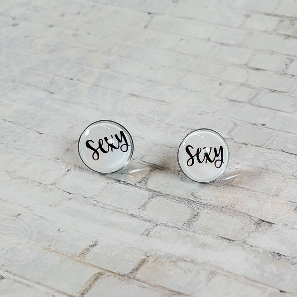 "Sexy" Earrings | 12mm Studs | Word Earrings
