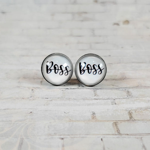 "Boss" Earrings | 12mm Studs | Word Earrings