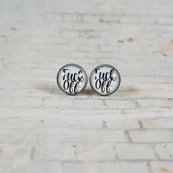 "Fuck Off" Earrings | 12mm Studs | Word Earrings