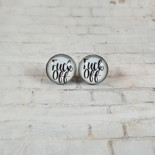 "Fuck Off" Earrings | 12mm Studs | Word Earrings