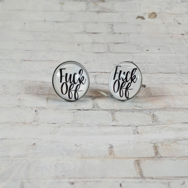 "Fuck Off" Earrings | 12mm Studs | Word Earrings