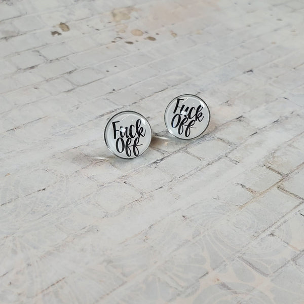 "Fuck Off" Earrings | 12mm Studs | Word Earrings