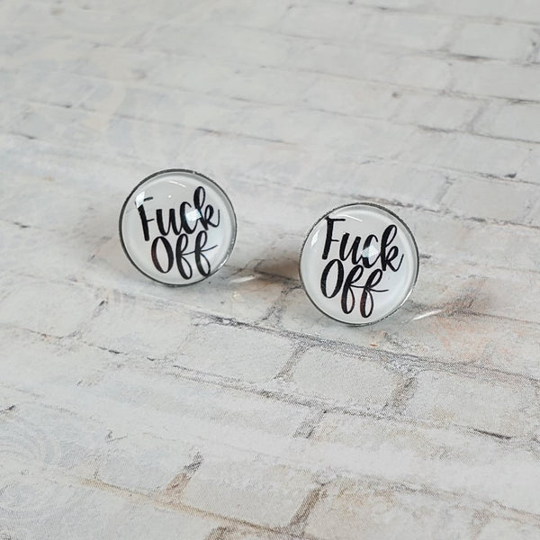 "Fuck Off" Earrings | 12mm Studs | Word Earrings