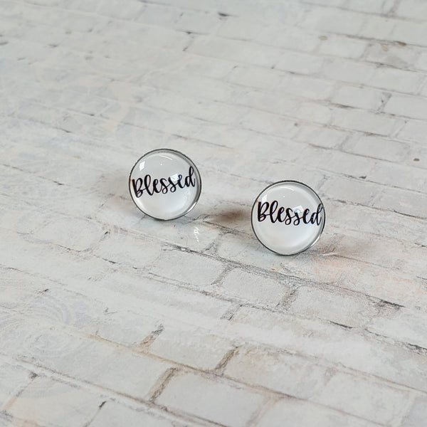 "Blessed" Earrings | 12mm Studs | Word Earrings