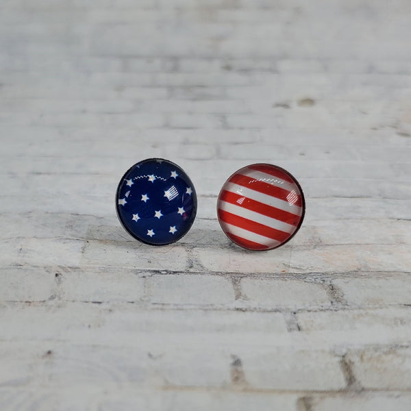 Stars & Stripes Flag Earrings | 12mm Studs | Patriotic Earrings