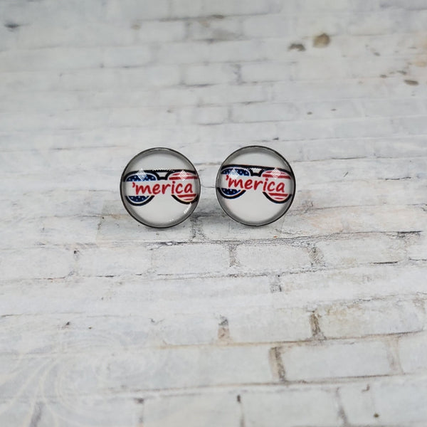 'Merica Sunglass Earrings | 12mm Studs | Patriotic Earrings