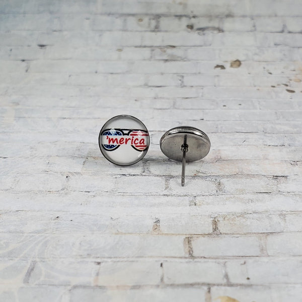 'Merica Sunglass Earrings | 12mm Studs | Patriotic Earrings