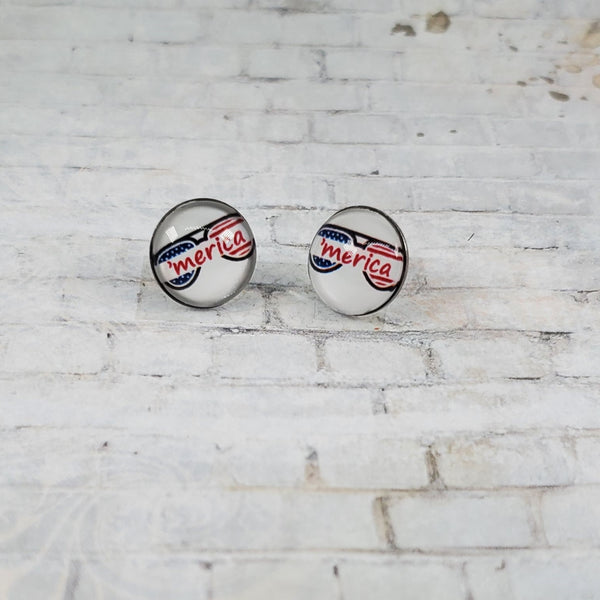 'Merica Sunglass Earrings | 12mm Studs | Patriotic Earrings