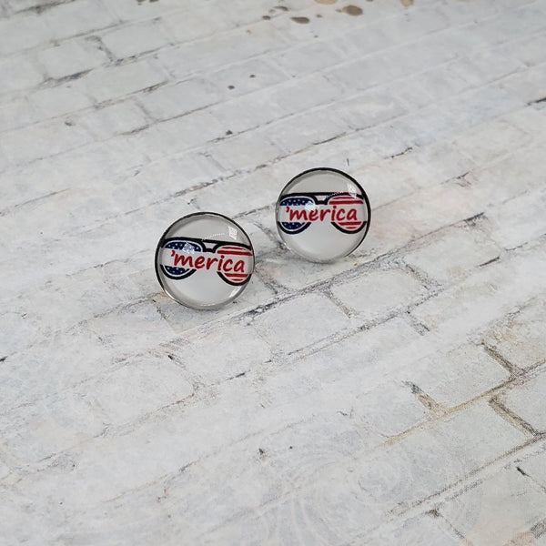 'Merica Sunglass Earrings | 12mm Studs | Patriotic Earrings
