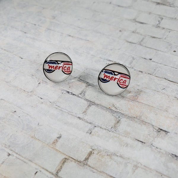 'Merica Sunglass Earrings | 12mm Studs | Patriotic Earrings