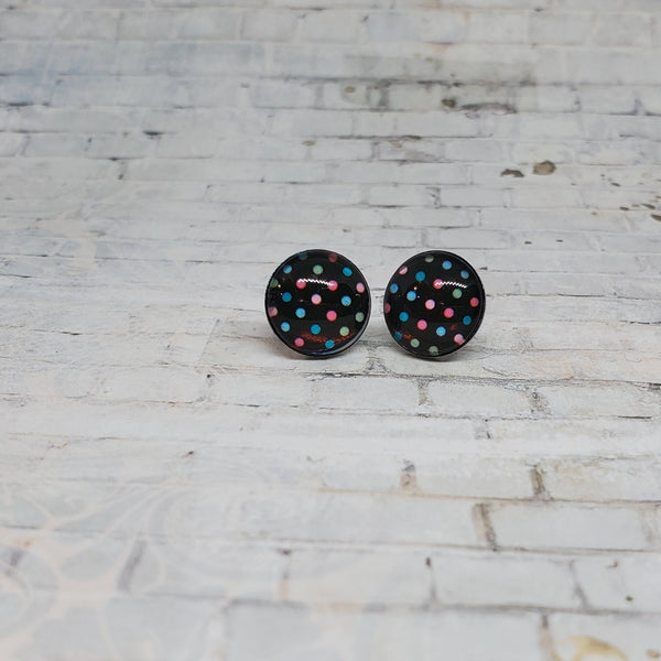 Black & Rainbow Polka Dot Earrings | 12mm Studs |