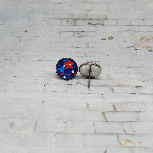 Blue & Red Star Earrings | 12mm Studs | Patriotic Earrings