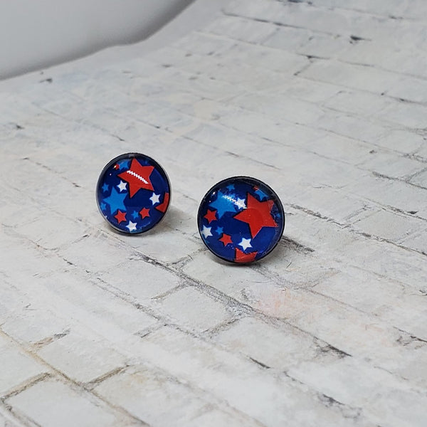 Blue & Red Star Earrings | 12mm Studs | Patriotic Earrings