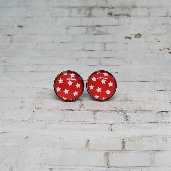 Red & White Star Earrings | 12mm Studs | Patriotic Earrings