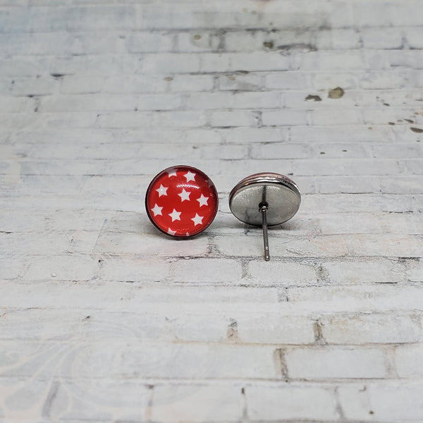 Red & White Star Earrings | 12mm Studs | Patriotic Earrings