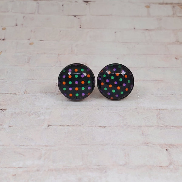 Halloween Polka Dot Earrings | 12mm Studs | Halloween Earrings