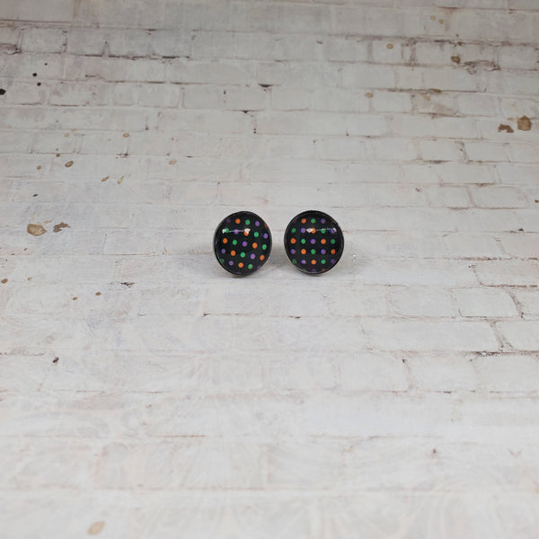 Halloween Polka Dot Earrings | 12mm Studs | Halloween Earrings