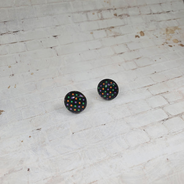Halloween Polka Dot Earrings | 12mm Studs | Halloween Earrings