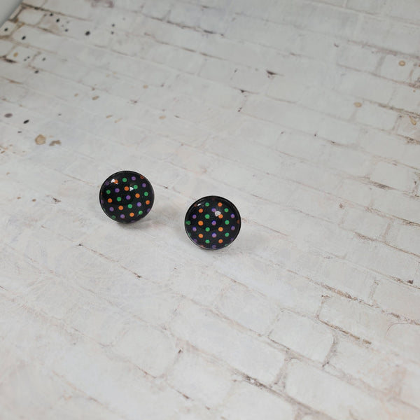 Halloween Polka Dot Earrings | 12mm Studs | Halloween Earrings