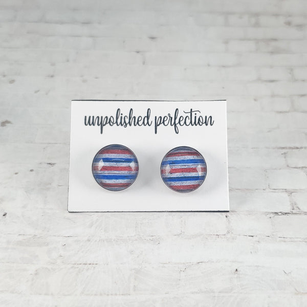 USA Vintage Stripe Earrings | 12mm Studs | Patriotic Earrings