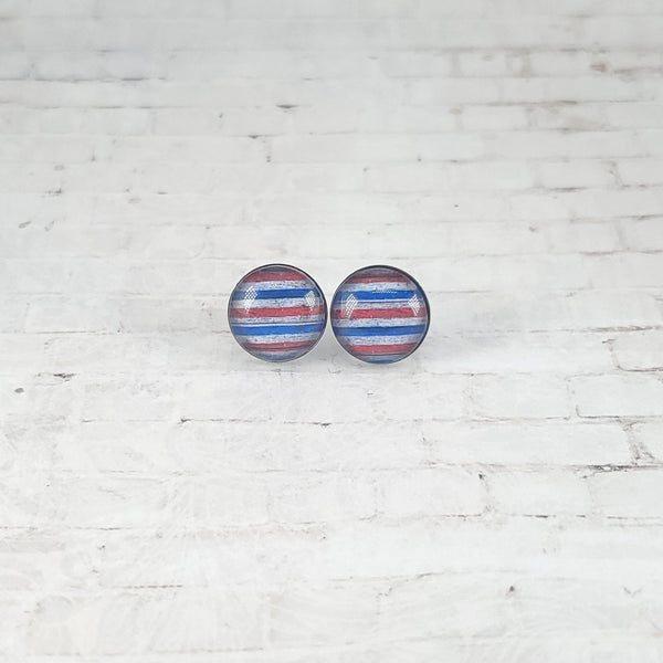 USA Vintage Stripe Earrings | 12mm Studs | Patriotic Earrings