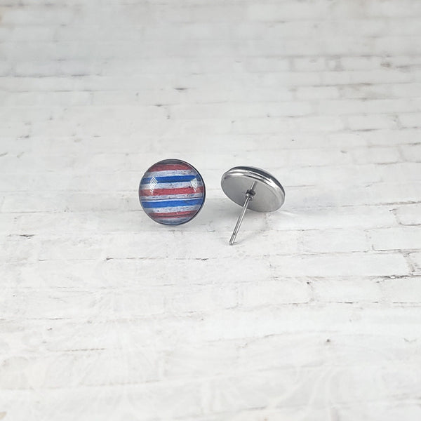 USA Vintage Stripe Earrings | 12mm Studs | Patriotic Earrings