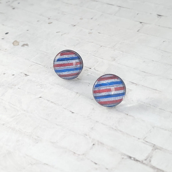 USA Vintage Stripe Earrings | 12mm Studs | Patriotic Earrings