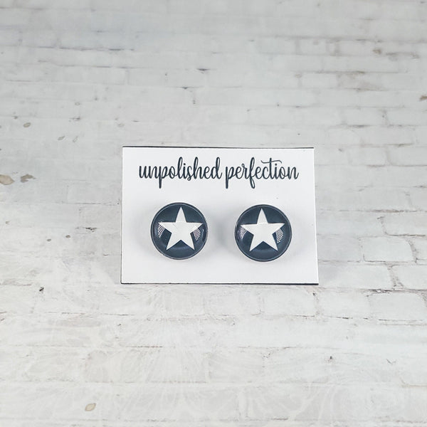 Star Earrings | 12mm Studs | Black & White