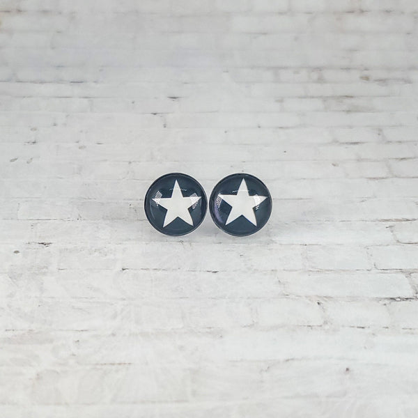 Star Earrings | 12mm Studs | Black & White