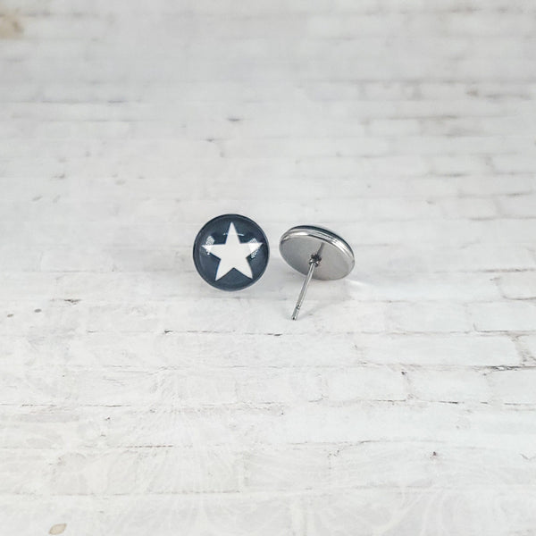 Star Earrings | 12mm Studs | Black & White