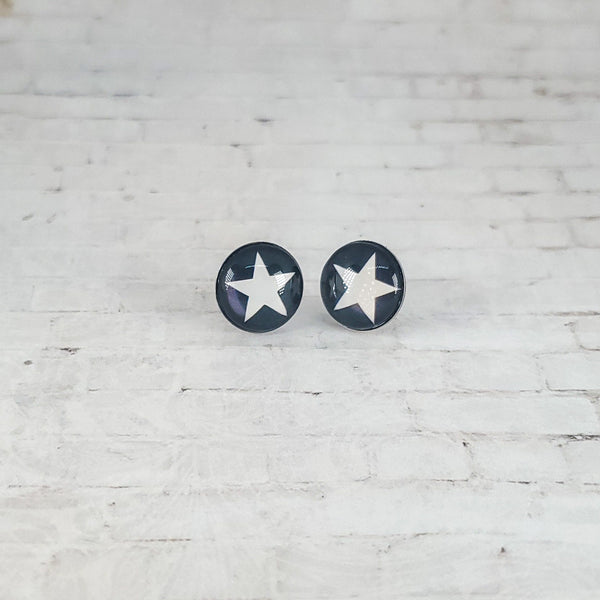 Star Earrings | 12mm Studs | Black & White