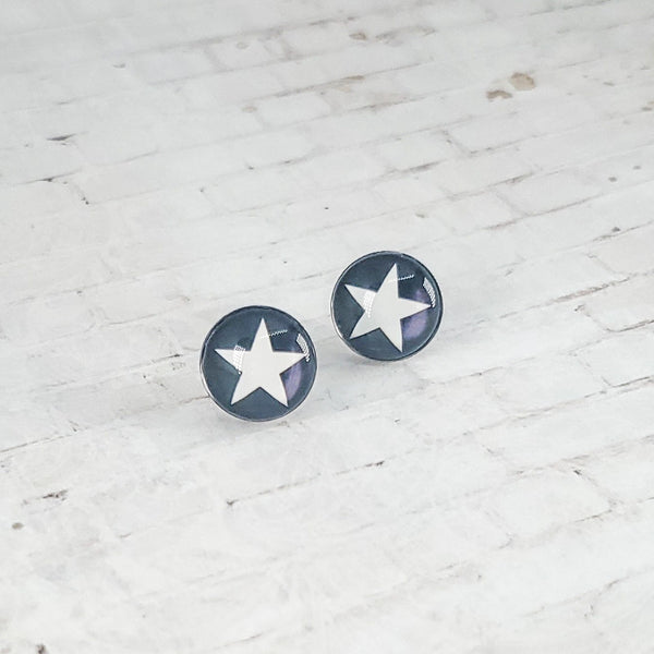 Star Earrings | 12mm Studs | Black & White