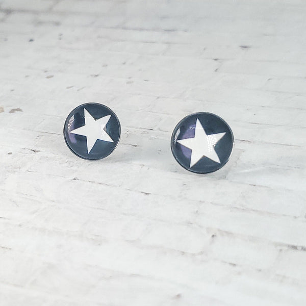 Star Earrings | 12mm Studs | Black & White