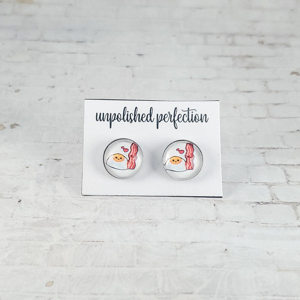 Bacon & Eggs Earrings | 12mm Studs | Food Earrings