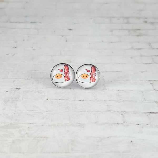 Bacon & Eggs Earrings | 12mm Studs | Food Earrings