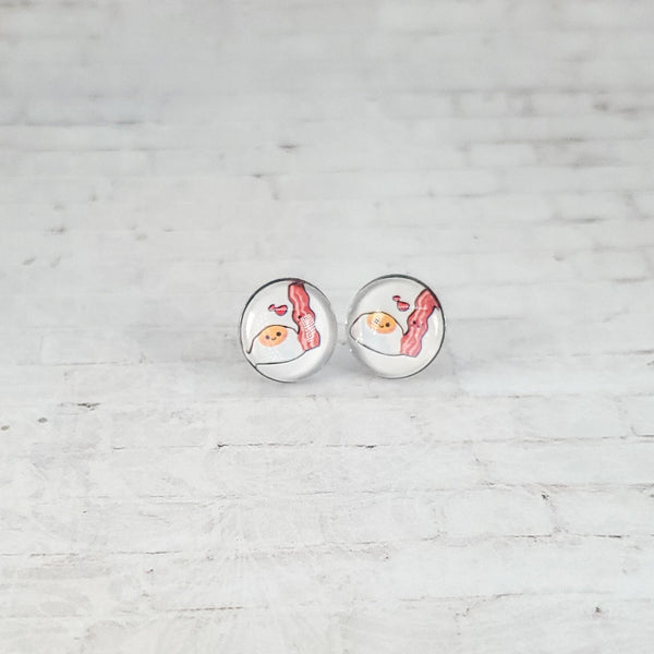 Bacon & Eggs Earrings | 12mm Studs | Food Earrings