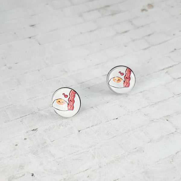 Bacon & Eggs Earrings | 12mm Studs | Food Earrings
