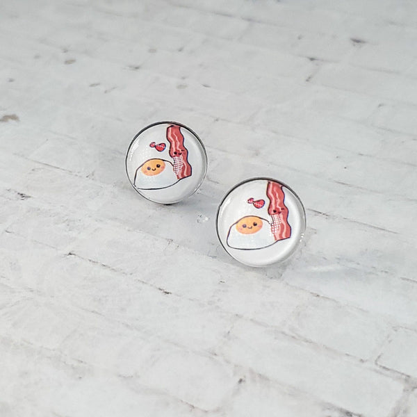Bacon & Eggs Earrings | 12mm Studs | Food Earrings