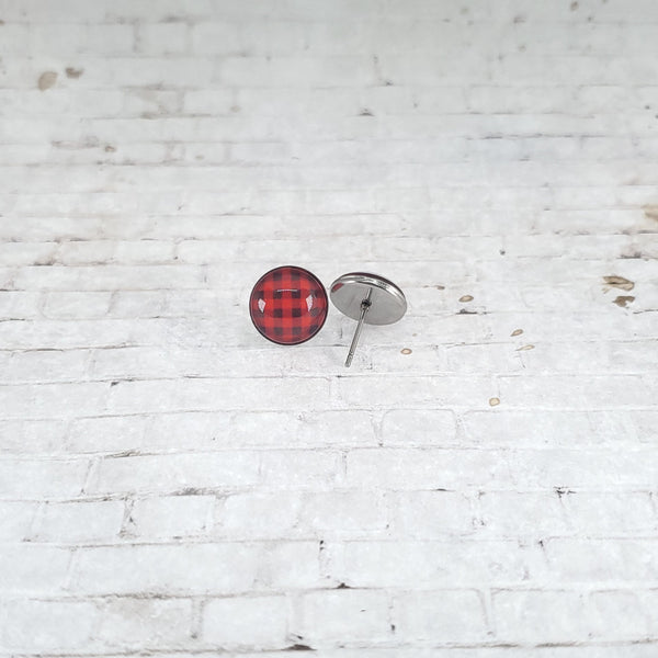 Red Buffalo Plaid Earrings | 12mm Studs